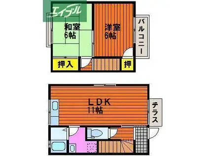 ひまわりハウス C棟(2LDK/1階)の間取り写真