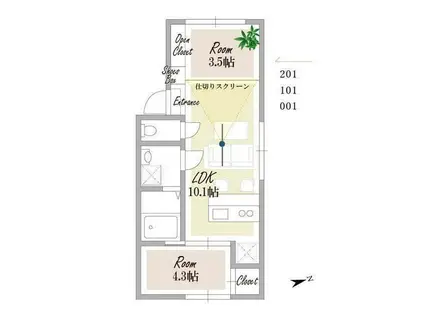 スタシア笹塚(2LDK/1階)の間取り写真