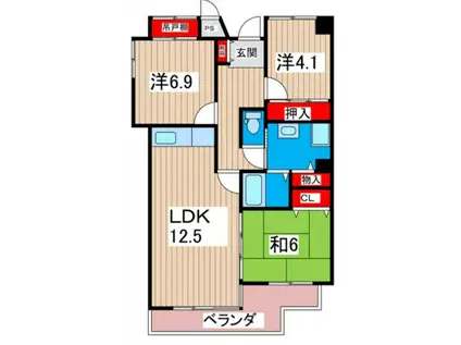 サニーヒル会瀬 2号館(3LDK/3階)の間取り写真