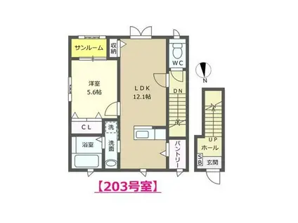 カナディアンビレッジKUISAII(1LDK/2階)の間取り写真