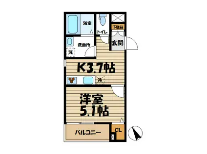 トワーニ北鎌倉(1K/1階)の間取り写真
