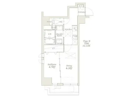 グランカーサ錦糸町(1DK/5階)の間取り写真