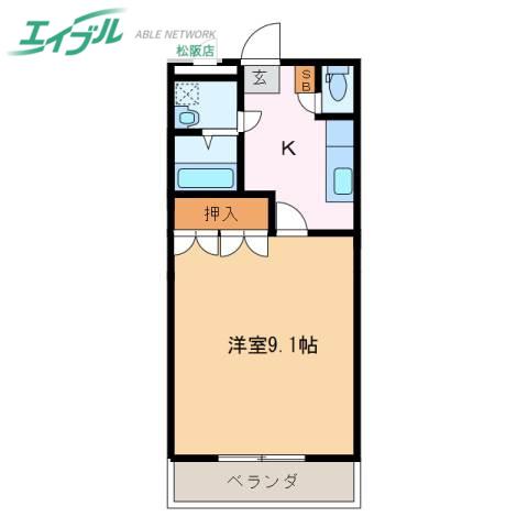 グランディールS・D(1K/1階)の間取り写真