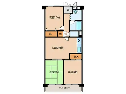 パレス朝霧ヶ丘(3LDK/3階)の間取り写真