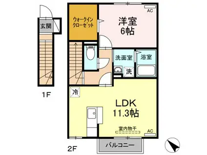 ローズコート エム(1LDK/2階)の間取り写真
