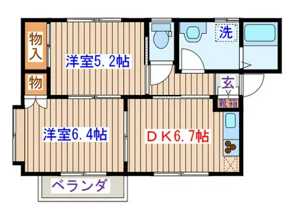 コーポ桜II(2DK/2階)の間取り写真