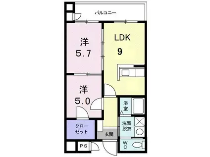 パールヒルズ入江町(2LDK/5階)の間取り写真