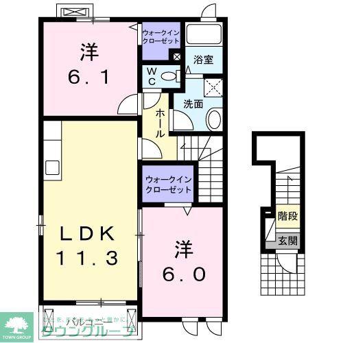カーサ大井C(2LDK/2階)の間取り写真