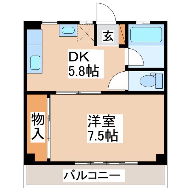 ガス UN・DEUX(1DK/1階)の間取り写真