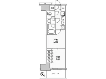 WORVE横浜伊勢佐木町(2K/10階)の間取り写真