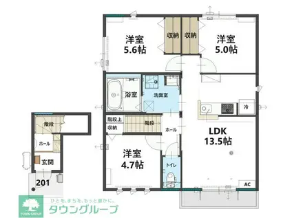ベルクレールA(3LDK/2階)の間取り写真
