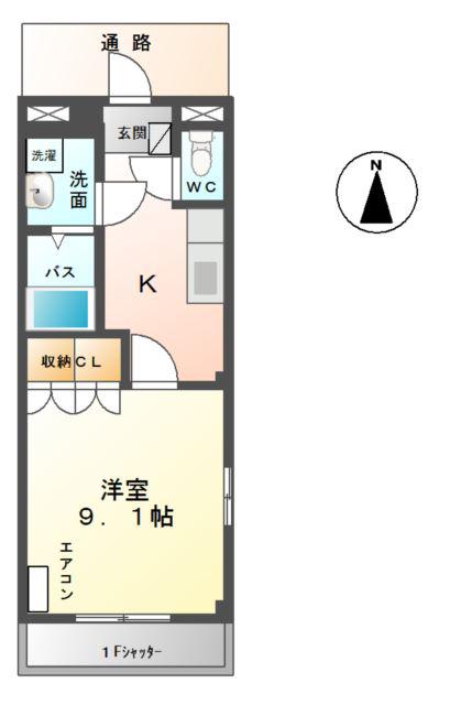エルヴェ東小向I(1K/1階)の間取り写真