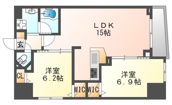 ザ・マジェスティー白島九軒町(2LDK/6階)の間取り写真