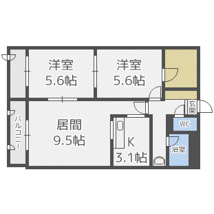 セリエ本通(2LDK/2階)の間取り写真