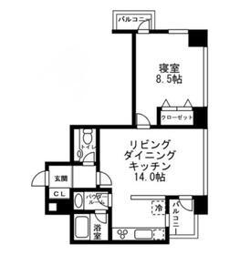 レジディアタワー麻布十番(1LDK/23階)の間取り写真