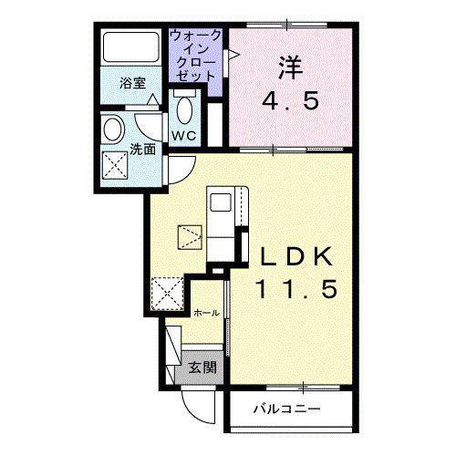 グリーンアップル(1LDK/1階)の間取り写真