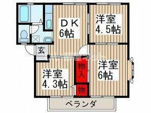 メルベ-ユA棟(3DK/1階)の間取り写真