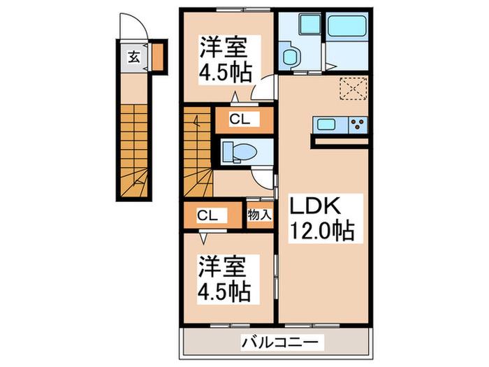アヴニール(2LDK/2階)の間取り写真