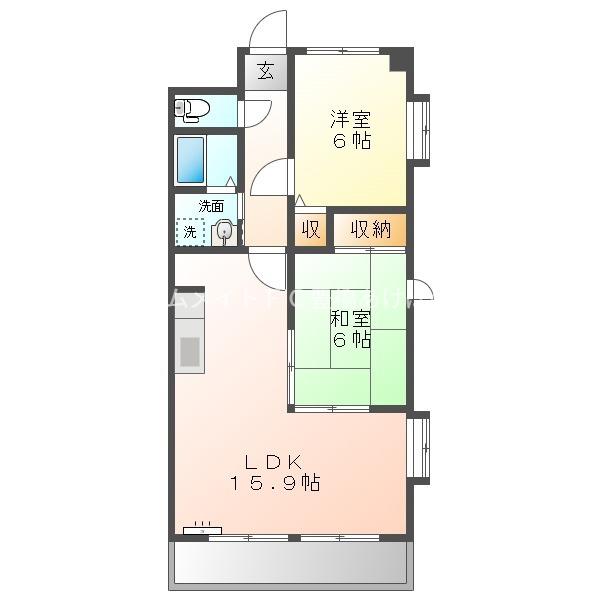 KASUGAハイツ(2LDK/2階)の間取り写真