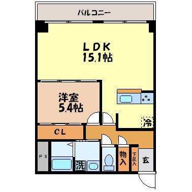 スカイコート出島(1LDK/4階)の間取り写真