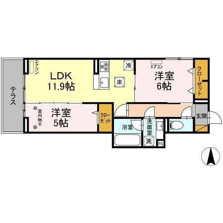 NOBLE FERRO C棟(2LDK/1階)の間取り写真