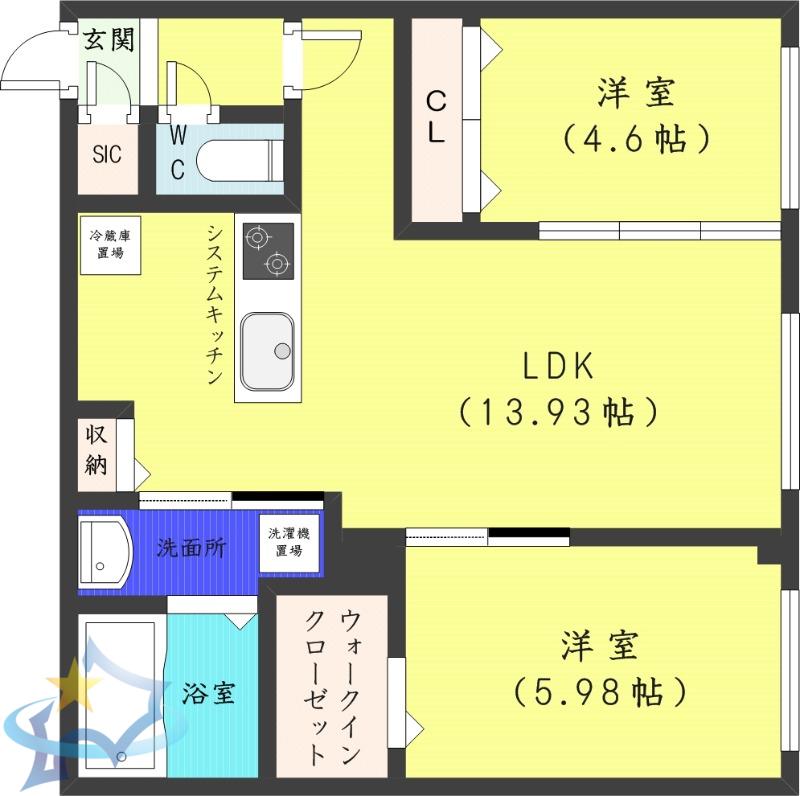 SーRESIDENCE琴似Ⅱ(2LDK/3階)の間取り写真