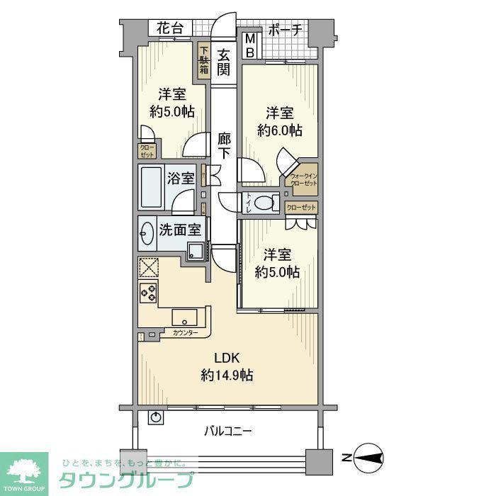 プラウド横濱鶴見(3LDK/3階)の間取り写真
