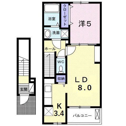 クラール東村 C(1LDK/2階)の間取り写真