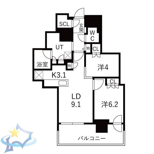 ザ・札幌タワーズ ウエストタワー(2LDK/26階)の間取り写真
