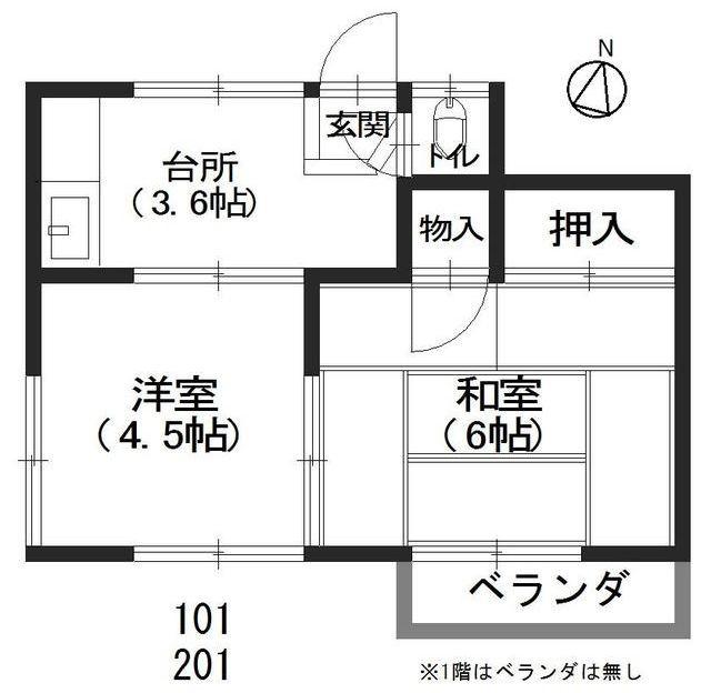 安藤ハイツ(2K/2階)の間取り写真