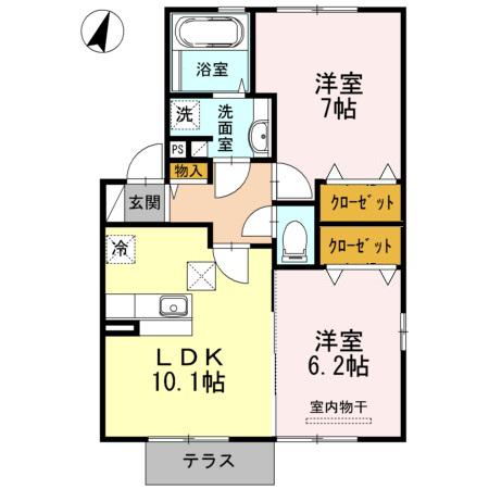 LINDENBAUM B棟(2LDK/1階)の間取り写真