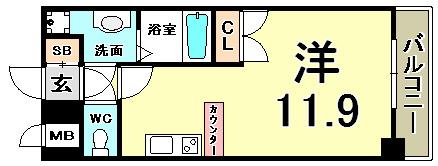 エスライズ新神戸(1K/7階)の間取り写真