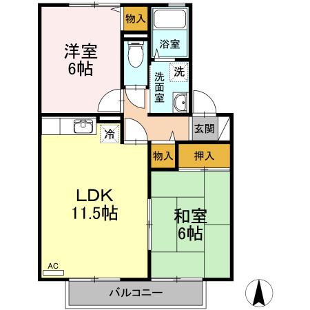 アルブルコリーヌII(2LDK/2階)の間取り写真