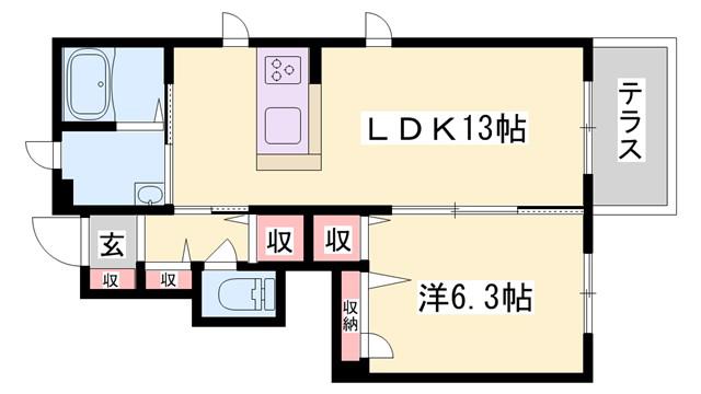 アーバンのざとCENTER(1LDK/1階)の間取り写真