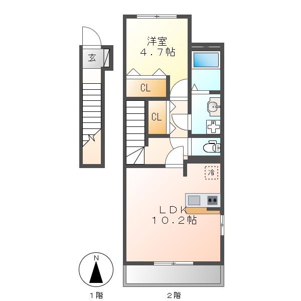 ソレイユ(1LDK/2階)の間取り写真