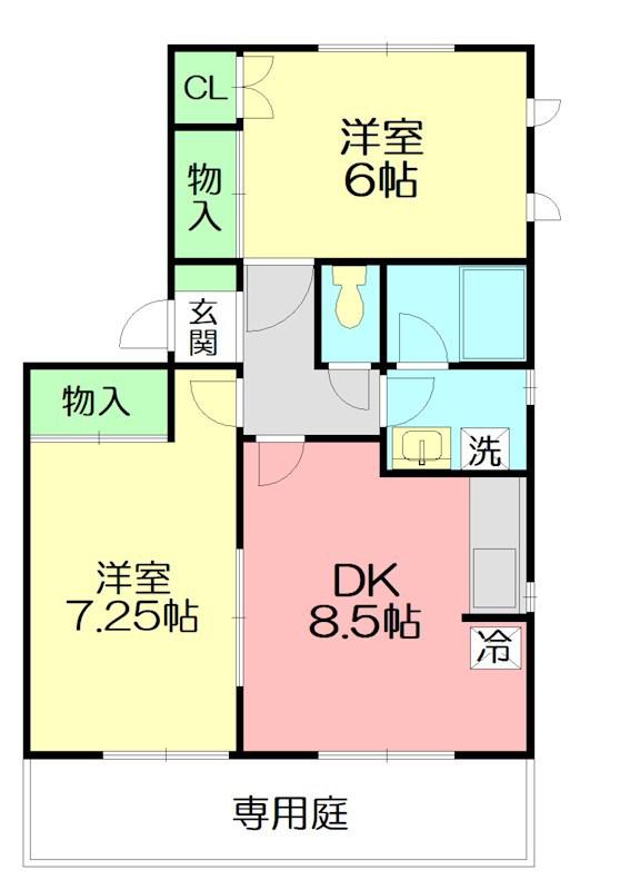 ガーデンコートS(2DK/1階)の間取り写真