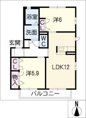 QUARTIER・BLANCG(2LDK/2階)の間取り写真