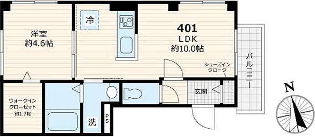 MAISON BLANCHE(1LDK/4階)の間取り写真