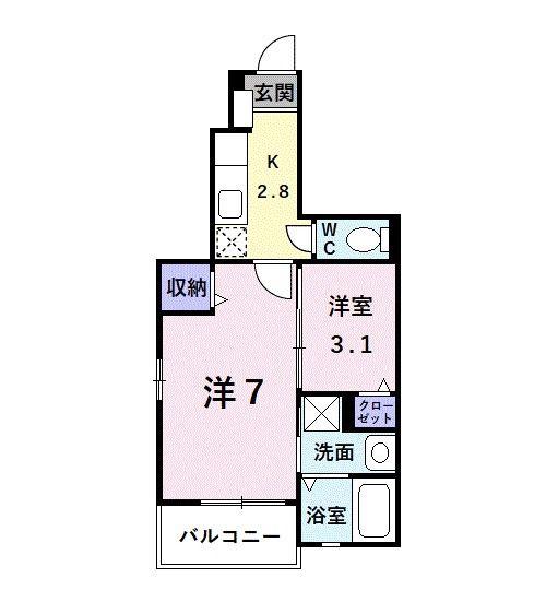 プチフローラ 北野田III(2K/1階)の間取り写真