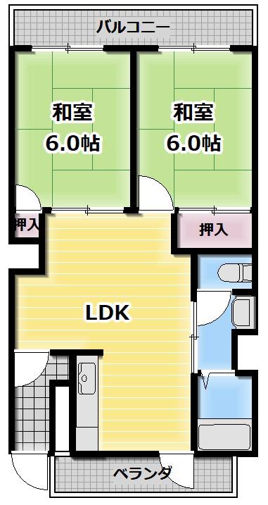 東ハイム(2LDK/4階)の間取り写真