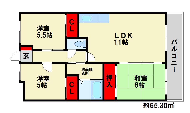 セゾン春日(3LDK/3階)の間取り写真