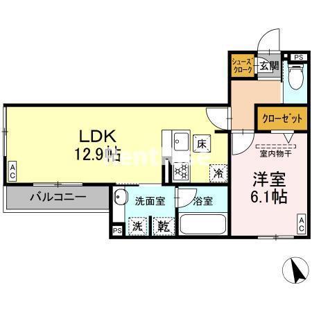 グラン ミリュウ(1LDK/1階)の間取り写真