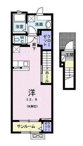 クラール泉池B(ワンルーム/2階)の間取り写真