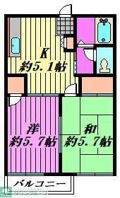 飯塚ハイツ(2K/2階)の間取り写真