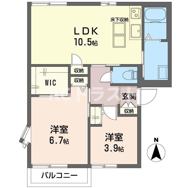 フレグランス金子C(2LDK/1階)の間取り写真