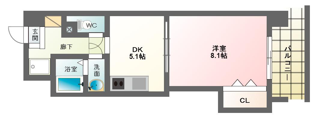 ラパン・ブラン(1DK/8階)の間取り写真