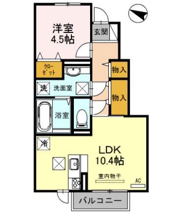 PLACIDO A(1LDK/1階)の間取り写真