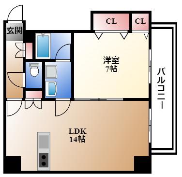 ラディアント矢場(1LDK/9階)の間取り写真