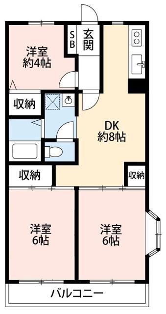 ベルデュール永野I(3DK/2階)の間取り写真