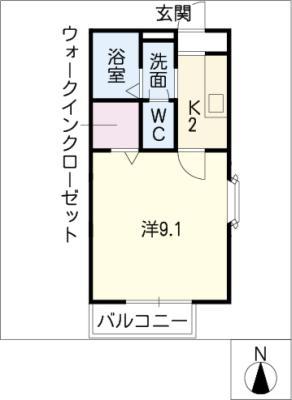 セジュール笈瀬(1K/2階)の間取り写真